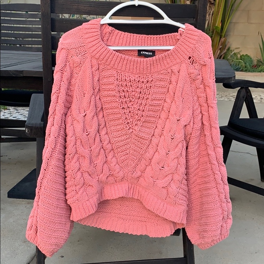 Express Coral/Pink Balloon Sleeve Sweater